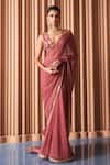 Buy_Rishi & Vibhuti_Pink Chiffon Embroidered Sequin V Neck Clarie Saree With Blouse_at_Aza_Fashions