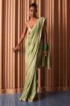 Buy_Rishi & Vibhuti_Green Chiffon Embroidery Sequin Plunging V Neck Bloom Work Saree With Blouse_at_Aza_Fashions