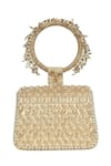 Lovetobag_Gold Embellished Joel Mini Trapezium Clutch With Bangle Handle_Online_at_Aza_Fashions