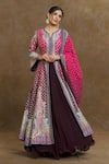 Buy_Samyukta Singhania_Wine Anarkali Silk Embroidered Floral Notched Slit Skirt Set _at_Aza_Fashions