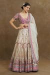 Buy_Samyukta Singhania_Cream Lehenga And Blouse Silk Embroidered Floral Plunged V Bridal Set _at_Aza_Fashions