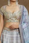 Shop_Samyukta Singhania_Grey Lehenga And Blouse Silk Embroidered Beads Sweetheart Bridal Set _Online_at_Aza_Fashions