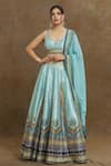 Buy_Samyukta Singhania_Sky Blue Lehenga And Blouse Silk Embroidered Mirror Plunged V Sequin Bridal Set _at_Aza_Fashions