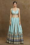 Samyukta Singhania_Sky Blue Lehenga And Blouse Silk Embroidered Mirror Plunged V Sequin Bridal Set _Online_at_Aza_Fashions