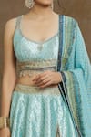 Shop_Samyukta Singhania_Sky Blue Lehenga And Blouse Silk Embroidered Mirror Plunged V Sequin Bridal Set _Online_at_Aza_Fashions