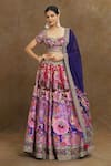 Buy_Samyukta Singhania_Multi Color Lehenga And Blouse Silk Embroidered Sequins Flower Bloom Bridal Set_at_Aza_Fashions