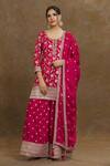 Buy_Samyukta Singhania_Magenta Silk, Georgette, Crepe Zari, Floral Vine Pattern Kurta Palazzo Set_at_Aza_Fashions