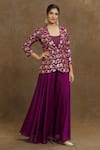 Buy_Samyukta Singhania_Purple Top And Jacket Silk Floral Jacket Notched Lapel Patter & Palazzo Set _at_Aza_Fashions