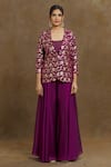 Buy_Samyukta Singhania_Purple Top And Jacket Silk Floral Jacket Notched Lapel Patter & Palazzo Set _Online_at_Aza_Fashions