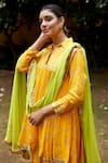 Nimbu Mirchi_Yellow Pure Chanderi Embroidery Mukaish Bloom Kurta Dhoti Pant Set _Online_at_Aza_Fashions