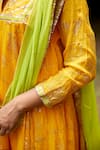 Buy_Nimbu Mirchi_Yellow Pure Chanderi Embroidery Mukaish Bloom Kurta Dhoti Pant Set _Online_at_Aza_Fashions