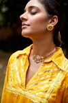 Shop_Nimbu Mirchi_Yellow Pure Chanderi Embroidery Mukaish Bloom Kurta Dhoti Pant Set _Online_at_Aza_Fashions