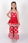 Buy_Lil Drama_Red Viscose Gota Patti, Trunk Tales Elephant Print Kurta And Sharara Set _at_Aza_Fashions