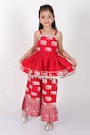 Lil Drama_Red Viscose Gota Patti, Trunk Tales Elephant Print Kurta And Sharara Set _Online_at_Aza_Fashions