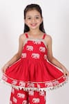 Buy_Lil Drama_Red Viscose Gota Patti, Trunk Tales Elephant Print Kurta And Sharara Set 