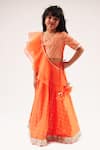 Buy_LIL DRAMA_Orange Cotton Satin Foil Printed Spade Mehfil Ghagra Set _at_Aza_Fashions