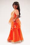 LIL DRAMA_Orange Cotton Satin Foil Printed Spade Mehfil Ghagra Set _Online_at_Aza_Fashions