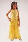 Buy_LIL DRAMA_Yellow Cotton Satin Embroidery Gota Mehfil Crop Top And Pant Set_at_Aza_Fashions
