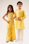 LIL DRAMA_Yellow Cotton Satin Embroidery Gota Mehfil Crop Top And Pant Set_at_Aza_Fashions