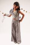 Buy_LIL DRAMA_Grey Cotton Satin Embroidery Gota Mehfil Patti Top And Pant Set _at_Aza_Fashions