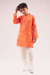 Buy_LIL DRAMA_Orange Viscose Rayon Foil Printed Spade Mehfil Kurta Set _at_Aza_Fashions