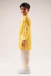 LIL DRAMA_Yellow Cotton Satin Foil Printed Spade Mehfil Kurta Set _Online_at_Aza_Fashions