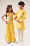 Buy_LIL DRAMA_Yellow Cotton Satin Foil Printed Spade Mehfil Kurta Set 