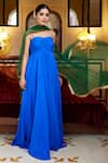 Buy_Nimbu Mirchi_Blue Pure Crepe Sweetheart Neck Ruched Bodice Gown With Dupatta _at_Aza_Fashions