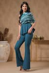 Buy_B'Infinite_Blue Organza Embellished One Shoulder Lagoon Neck Peplum Top And Trouser Set 