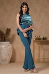 Shop_B'Infinite_Blue Organza Embellished One Shoulder Lagoon Neck Peplum Top And Trouser Set 