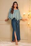 Buy_B'Infinite_Blue Shimmery Lycra Sequins Round Celestial Embellished Top And Draped Skirt Set_at_Aza_Fashions