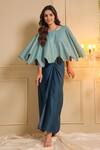 B'Infinite_Blue Shimmery Lycra Sequins Round Celestial Embellished Top And Draped Skirt Set_Online_at_Aza_Fashions