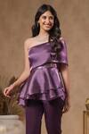 Buy_B'Infinite_Purple Organza Sequins One Shoulder Peplum Top With _at_Aza_Fashions