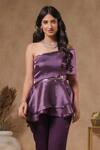 Shop_B'Infinite_Purple Organza Sequins One Shoulder Peplum Top With _at_Aza_Fashions