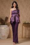 B'Infinite_Purple Organza Sequins One Shoulder Peplum Top With _Online_at_Aza_Fashions