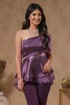 Buy_B'Infinite_Purple Organza Sequins One Shoulder Peplum Top With _Online_at_Aza_Fashions