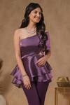 Shop_B'Infinite_Purple Organza Sequins One Shoulder Peplum Top With _Online_at_Aza_Fashions
