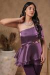 B'Infinite_Purple Organza Sequins One Shoulder Peplum Top With _at_Aza_Fashions