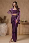 Buy_B'Infinite_Purple Organza Solid Blazer Shawl Lapel Royal Amethyst Skirt Set _at_Aza_Fashions