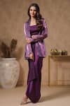 Buy_B'Infinite_Purple Organza Solid Blazer Shawl Lapel Royal Amethyst Skirt Set _Online_at_Aza_Fashions