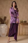 Shop_B'Infinite_Purple Organza Solid Blazer Shawl Lapel Royal Amethyst Skirt Set _Online_at_Aza_Fashions