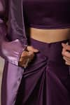 Buy_B'Infinite_Purple Organza Solid Blazer Shawl Lapel Royal Amethyst Skirt Set 