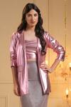 Buy_B'Infinite_Pink Shiny Lycra Solid Radiance Blush Blazer With Bralette_at_Aza_Fashions