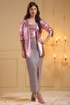 B'Infinite_Pink Shiny Lycra Solid Radiance Blush Blazer With Bralette_Online_at_Aza_Fashions