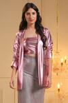Buy_B'Infinite_Pink Shiny Lycra Solid Radiance Blush Blazer With Bralette_Online_at_Aza_Fashions