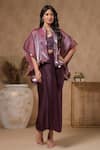 Buy_B'Infinite_Purple Organza V-neck Shimmer Placket Cape Skirt Set _at_Aza_Fashions