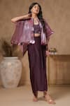 Buy_B'Infinite_Purple Organza V-neck Shimmer Placket Cape Skirt Set _Online_at_Aza_Fashions