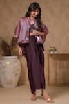 Shop_B'Infinite_Purple Organza V-neck Shimmer Placket Cape Skirt Set _Online_at_Aza_Fashions