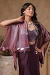 Shop_B'Infinite_Purple Organza V-neck Shimmer Placket Cape Skirt Set 