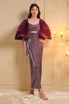 Buy_B'Infinite_Purple Shimmery Lycra Solid V Neck Luxe Top And Skirt Set _at_Aza_Fashions